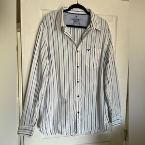 Y2K American Eagle Men’s  Vintage Fit Button Up Striped 100% Cotton Shirt XXL